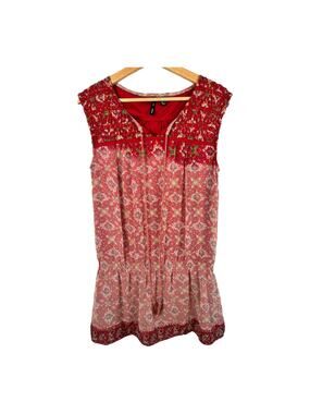 Mng Mango Suit Womens size 6 Drop Waist Sleeveless Beaded Day Mini Dress Red